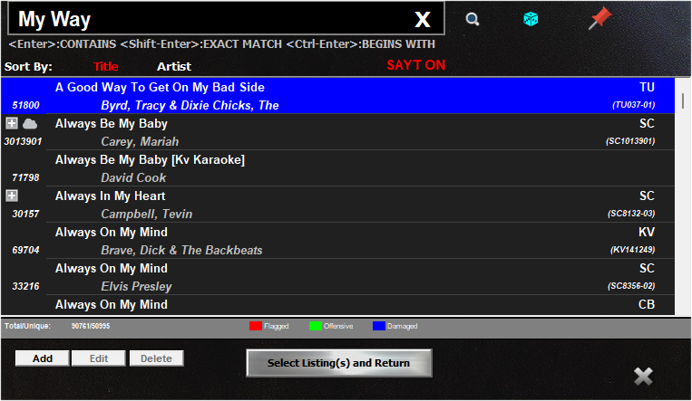 CompuHost V3 song search screen